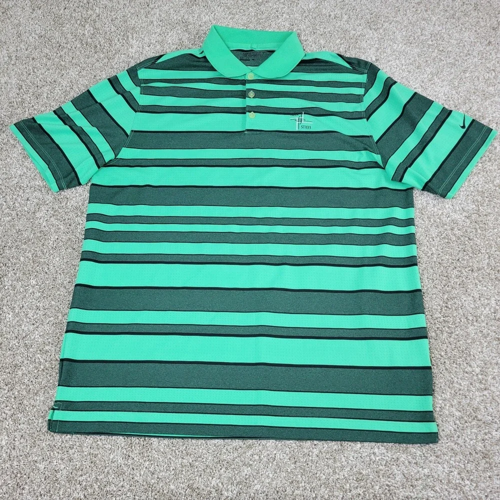 Nike Golf Tour Performance Mens XL Green Striped Stretch Polo Short Sleeve
